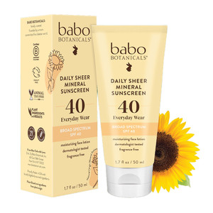 Babo Botanicals Daily Sheer Mineral Zinc Oxide Sunscreen Lotion SPF40 Fragrance Free 1.7Oz (50ml)