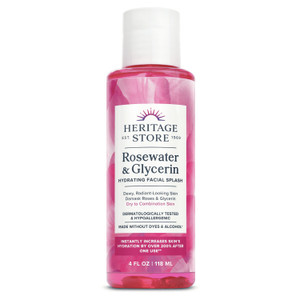 Heritage Store Rosewater and Glycerin Hydrating Facial Splash for Radiant Looking Skin 4Oz (118ml)