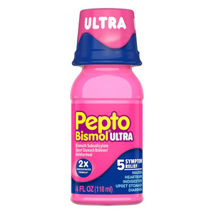 Pepto Bismol Ultra Strength Liquid 5 Symptom Relief Upset Stomach Antidiarrheal 4Oz (118ml)