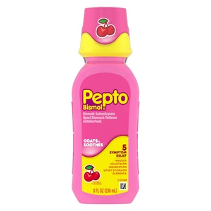Pepto Bismol Liquid Cherry Flavor 5 Symptom Relief Upset Stomach and Diarrhea Relief 8Oz (236ml)