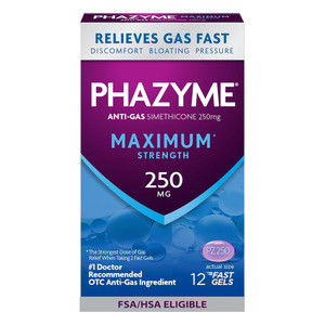 Phazyme Maximum Strength 250 mg Softgels for Fast Relief of Gas and Bloating 12Ea