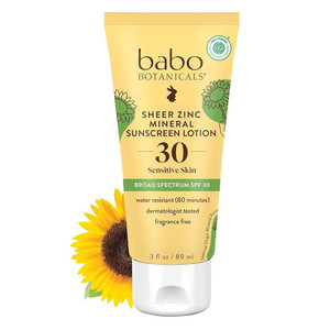 Babo Botanicals Sheer Zinc Mineral Sunscreen Lotion SPF 30 for Sensitive Skin Fragrance Free 3Oz (89ml)