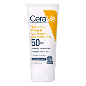 Cerave Hydrating Mineral Sunscreen SPF 50 Body Lotion for Sensitive Skin Non Greasy for All Skin Types 5Oz (150ml)