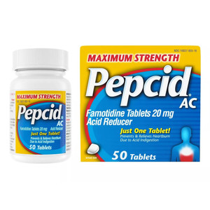 Pepcid AC Acid Reducer Maximum Strength Famotidine 20mg Tablets Relieves Heartburn 50Ea