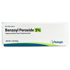 Padagis Benzoyl Peroxide 5 Percent Acne Treatment Gel Tube 3.2Oz (90g)