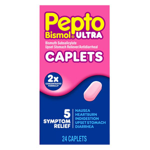 Pepto Bismol Ultra 5 Symptom Stomach Relief Caplets Relieve Heartburn 24Ea