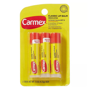 Carmex Medicated Classic Lip Balm Sticks for Dry Chapped Lips Moisturization and Soothing Relief 0.15Oz (4.25g) 3Ea