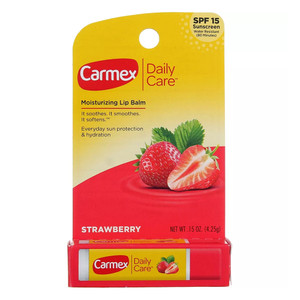 Carmex Moisturizing Strawberry Lip Balm Stick SPF15 for Hydration Sun Protection and Soothing Dry Lips 0.15Oz (4.25g)