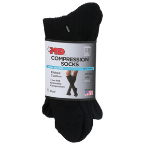 Md Ribbed Cushion Over The Calf Compression Socks Black, Large, 1 Ea