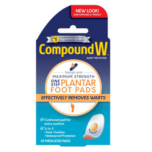 Compound W Maximum Strength One Step Plantar Wart Remover Pads for Feet 20Ea