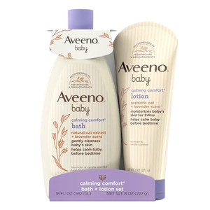 Aveeno Baby Calming Comfort Bath Plus Lotion Set for Gentle Cleansing and Moisturizing Skin 1Ea