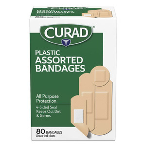 Curad Plastic Bandages Assorted Sizes for Protecting and Covering Minor Cuts Scrapes and Burns 80Ea