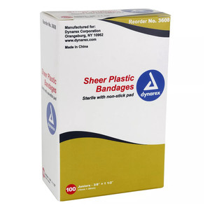 Adhesive Strips Sheer Plastic Spot Bandages Sterile Junior, Latex Free, Size 3/8 Inches X 1.5 Inches - 100 Ea