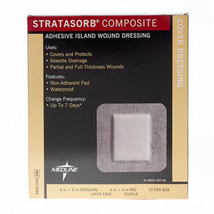 Stratasorb Composite Adhesive Island Wound Dressing, 6x6 Inches, 10 Ea