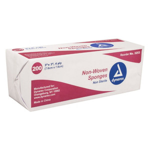 Dynarex Gauze Non-Woven Sponges Non-Sterile - 3 Inches X 3 Inches - 4 Ply - 200 Ea