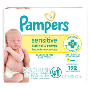 Pampers Baby Sensitive Wipes Refill with Cotton Fragrance Free 192Ea