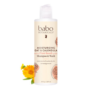 Babo Botanicals Moisturizing Oat and Calendula Shampoo and Wash Moisturizes Hair and Soothes Dry Skin 8Oz (237ml)