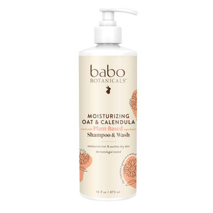 Babo Botanicals Moisturizing Oat and Calendula Shampoo and Wash Moisturizes Hair and Soothes Dry Skin 16Oz (473ml)