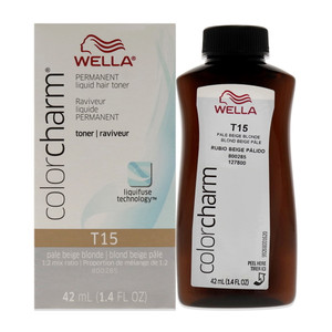 Wella Color Charm Permanent Liquid Toner Hair Color, T15 Pale Beige Blonde, 1.4 Oz Wella Color Charm Permanent Liquid Toner Hair Color, T15 Pale Beige Blonde, 1.4 Oz