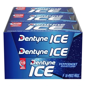 Dentyne Ice New Sugar Free Peppermint Gums Freshens Your Breath 16Ea, Pack of 9