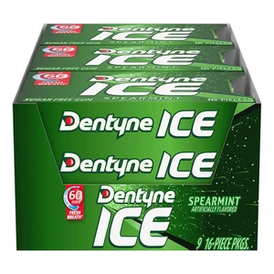 Dentyne Ice New Sugar Free Spearmint Gums Freshens Your Breath 16Ea, Pack of 9