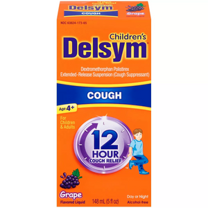 Delsym Child Extended Release Cough Suppressant 12 Hour Relief Syrup, Grape-Flavored - 5 Oz Delsym Child Extended Release Cough Suppressant 12 Hour Relief Syrup, Grape-Flavored - 5 Oz
