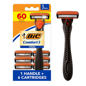 Bic Comfort 3 Refillable 3 Blade Razor for Men 1 Handle and 6 Cartridges Set 1Ea