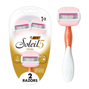 Bic Soleil 5 Glide Womens 5 Blade Disposable Razors Gentle Shave for Soft Skin 2Ea