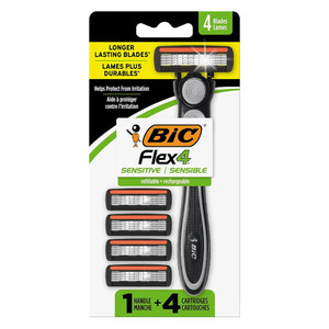 Bic Mens Flex 4 Refillable 4 Blades Razor 1 Handle and 4 Cartridges Set 1Ea