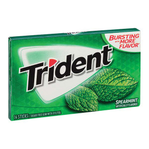 Trident Sugar Free Gum With Xylitol Spearmint, 14 Sticks, 12 pack