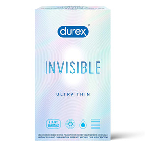 Durex Invisible Ultra Thin And Ultra Fine Sensitive Latex Condoms, 8 Ea
