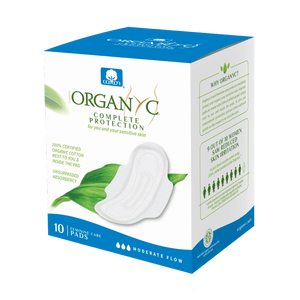Organyc 100% Organic Cotton Pads Floded, Moderate Flow 10 Ea