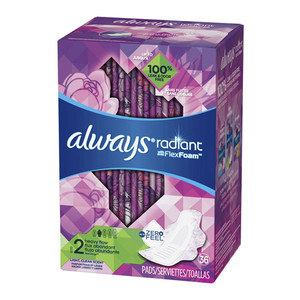 Always Radiant Flex Foam Pads with Wings, 2 heavy flow, Scented, 36 Ea/3 Pack Always Radiant Flex Foam Pads with Wings, 2 heavy flow, Scented, 36 Ea/3 Pack