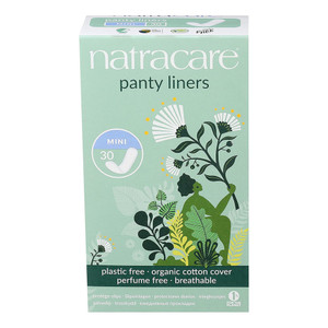 Natracare Panty Mini Liners in Straight Cut Smaller Style with Organic Cotton Cover 30Ea
