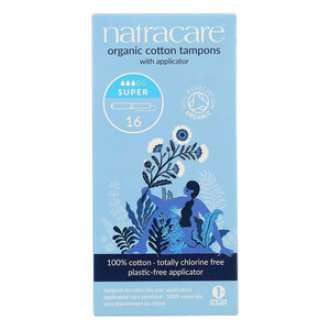Natracare Super Organic Cotton Tampons with Applicator Absorbent for Medium Menstrual Flow 16Ea