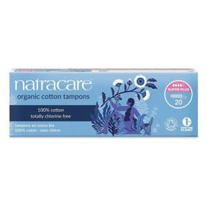 Natracare Super Plus Non Applicator Organic Cotton Tampons Plastic Free 20Ea
