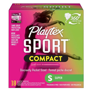 Playtex Sport Compact Super Absorbency Tampons Unscented 18Ea