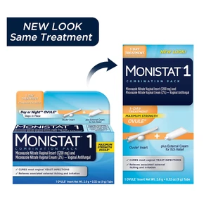 Monistat 1 Vaginal Antifungal Combination Pack Day or Night for Treating Vaginal Yeast Infections 1Ea