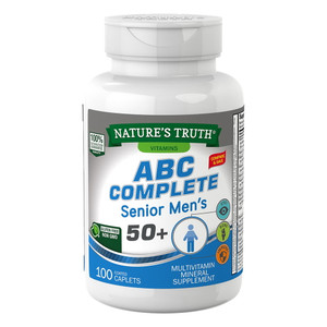 Natures Truth Vitamins ABC Complete Mens Senior 50 Plus Multivitamin Mineral Supplement Coated Caplets, 100 Ea