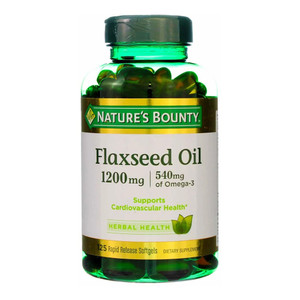 Natures Bounty Flaxseed Oil 1200 mg with Omega 3 540 mg Softgels for Cardiovascular Health Support 125Ea