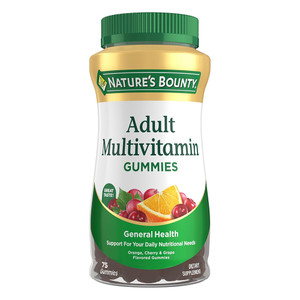 Natures Bounty Adult Multivitamin Gummies Orange Cherry and Grape Flavor Supports General Health 75Ea