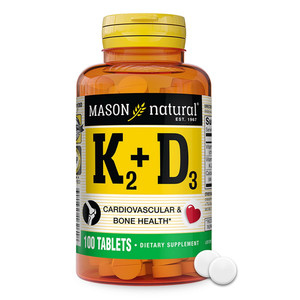 Mason Natural Vitamin K2 100mcg Plus D3 1000 IU Tablets Supports Bone Cardiovascular and Muscle Health 100Ea