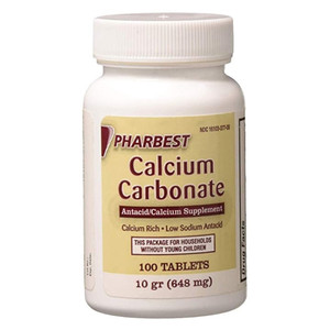 Pharbest Calcium Carbonate Antacid and Calcium Supplement Tablets for Heartburn and Acid Indigestion Relief 100Ea