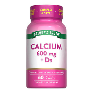 Natures Truth Vitamins Calcium 600mg Plus D3 Coated Tablets Support Muscle and Nerve Health 60Ea