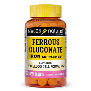 Mason Natural Ferrous Gluconate Iron Tablets Supports Red Blood Cell Formation 100Ea