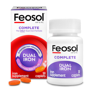Feosol Complete Caplets for Iron Deficiency Anemia Treatment and Prevention 30Ea