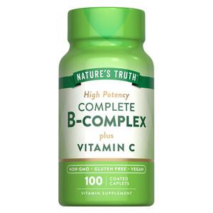 Natures Truth B Complex Plus Vitamin C Coated Caplets Support Energy Metabolism 100Ea