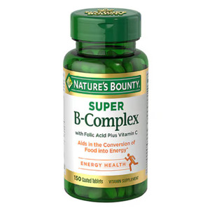 Natures Bounty Super B Complex with Folic Acid Vitamin C Tablets Supports Energy Metabolism 150Ea