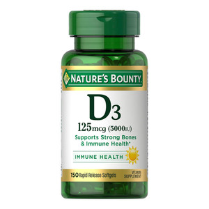 Natures Bounty Vitamin D3 5000 IU Softgels for Bone and Immune Health Support 150Ea