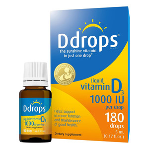 Ddrops Liquid Vitamin D3 1000 IU Drops Vitamin Supplements Supports Enhances Calcium Absorption and Boosts Immune System 180 Drops 0.17Oz (5ml)